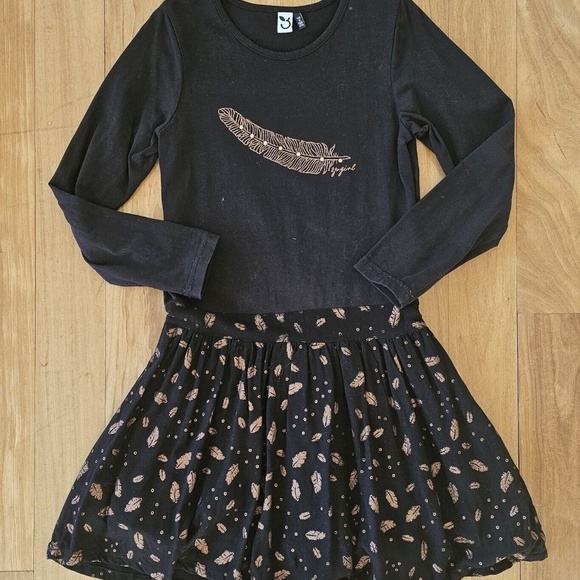 3 POMMES Girl's Dress with Glittery Feather Print, Sizes 7/8 128 cm - Picture 3 of 6